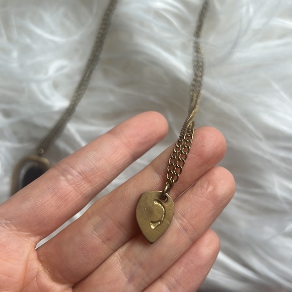 Anthropologie long brass and black stone pendent necklace - Picture 3 of 4